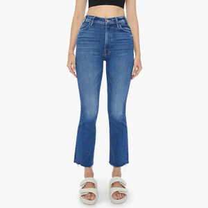 MOTHER The Hustler Ankle Fray Flare Jeans Blue Grasping Straws 24